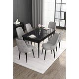 Canisa Noa Serisi 80x132 Açılabilir Mdf Siyah Mermer Desen Mutfak Masası Takımı 6 Gri Sandalye