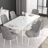 Canisa Noa Serisi MDF 80x132 cm Açılabilir Barok Ahşap Desen 4 Sandalye Gümüş Halkalı Gri Mutfak Masası Takımı