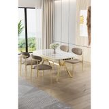 Canisa Olya Serisi 90x168 cm Beyaz Mermer Desen Masa Takımı, Gold Ayaklı, 4 Cappucino Sandalye