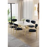 Canisa Olya Serisi 90x168 cm Beyaz Mermer Desen Masa Takımı, Gold Ayaklı, 6 Antrasit Sandalye