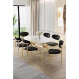 Canisa Olya Serisi 90x168 cm Beyaz Mermer Desen Masa Takımı, Gold Ayaklı, 6 Siyah Sandalye