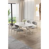 Canisa Olya Serisi 90x168 cm Beyaz Mermer Desen Masa Takımı, Krom Ayaklı, 4 Gri Sandalye