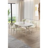 Canisa Olya Serisi 90x168 cm Beyaz Mermer Desen Masa Takımı, Krom Ayaklı, 4 Krem Sandalye
