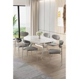 Canisa Olya Serisi 90x168 cm Beyaz Mermer Desen Masa Takımı, Krom Ayaklı, 6 Gri Sandalye