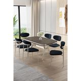 Canisa Olya Serisi 90x168 cm Lak Panel Antrasit İroni Masa Takımı, Krom Ayaklı, 6 Antrasit Sandalye