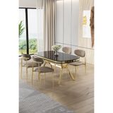 Canisa Olya Serisi 90x168 cm Lak Panel Sonata Masa Takımı, Gold Ayaklı, 4 Cappucino Sandalye