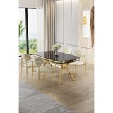 Canisa Olya Serisi 90x168 cm Lak Panel Sonata Masa Takımı, Gold Ayaklı, 4 Krem Sandalye
