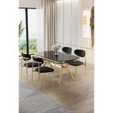 Canisa Olya Serisi 90x168 cm Lak Panel Sonata Masa Takımı, Gold Ayaklı, 4 Siyah Sandalye