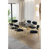 Canisa Olya Serisi 90x168 cm Lak Panel Sonata Masa Takımı, Gold Ayaklı, 6 Antrasit Sandalye
