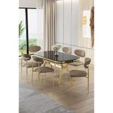 Canisa Olya Serisi 90x168 cm Lak Panel Sonata Masa Takımı, Gold Ayaklı, 6 Cappucino Sandalye