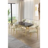 Canisa Olya Serisi 90x168 cm Lak Panel Sonata Masa Takımı, Gold Ayaklı, 6 Krem Sandalye