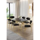Canisa Olya Serisi 90x168 cm Lak Panel Sonata Masa Takımı, Gold Ayaklı, 6 Siyah Sandalye