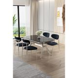 Canisa Olya Serisi 90x168 cm Lak Panel Sonata Masa Takımı, Krom Ayaklı, 4 Antrasit Sandalye