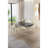 Canisa Olya Serisi 90x168 cm Lak Panel Sonata Masa Takımı, Krom Ayaklı, 4 Krem Sandalye
