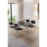 Canisa Olya Serisi 90x168 cm Lak Panel Sonata Masa Takımı, Krom Ayaklı, 4 Siyah Sandalye