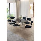 Canisa Olya Serisi 90x168 cm Lak Panel Sonata Masa Takımı, Krom Ayaklı, 6 Antrasit Sandalye