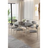 Canisa Olya Serisi 90x168 cm Lak Panel Sonata Masa Takımı, Krom Ayaklı, 6 Gri Sandalye