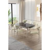 Canisa Olya Serisi 90x168 cm Lak Panel Sonata Masa Takımı, Krom Ayaklı, 6 Krem Sandalye