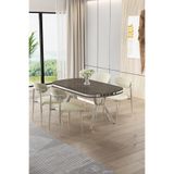 Canisa Olya Serisi 90x168 cm MDF Antrasit İroni Masa Takımı, Krom Ayaklı, 4 Krem Sandalye