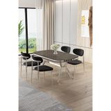Canisa Olya Serisi 90x168 cm MDF Antrasit İroni Masa Takımı, Krom Ayaklı, 4 Siyah Sandalye