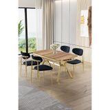Canisa Olya Serisi 90x168 cm MDF Sabit Lak Panel Masa Takımı, Gold Ayaklı, 4 Antrasit Sandalye