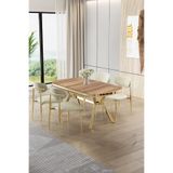 Canisa Olya Serisi 90x168 cm MDF Sabit Lak Panel Masa Takımı, Gold Ayaklı, 4 Krem Sandalye