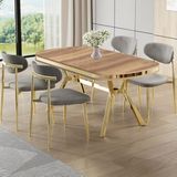 Canisa Olya Serisi 90X168 Lak Panel Hazar Masa Takımı Gold Ayaklı 4 Gri Sandalye