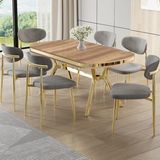 Canisa Olya Serisi 90X168 Lak Panel Hazar Masa Takımı Gold Ayaklı 6 Sandalye - Gri