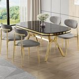 Canisa Olya Serisi 90X168 Lak Panel Sonata Masa Takımı Gold Ayaklı 4 Gri Sandalye