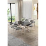 Canisa Olya Serisi 90X168 Lak Panel Sonata Masa Takımı Krom Ayaklı 4 Gri Sandalye