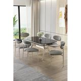 Canisa Olya Serisi 90X168 Lak Panel Sonata Masa Takımı Krom Ayaklı 6 Gri Sandalye