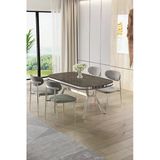 Canisa Olya Serisi 90X168 Mdf Sabit Lak Panel Antrasit İroni Masa Takımı Krom Ayaklı 4 Gri Sandalye