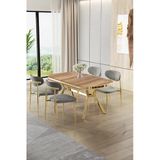 Canisa Olya Serisi 90X168 Mdf Sabit Lak Panel Hazar Masa Takımı Gold Ayaklı 4 Gri Sandalye
