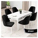 Canisa Orf Serisi 80x132 Açılabilir Beyaz Mutfak Masası Takımı ve 6 Adet Siyah Sandalye