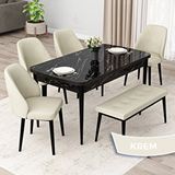 Canisa Orf Serisi 80x132 Açılabilir Siyah Mermer Desen Mutfak Masası Takımı ve 4 Krem Sandalye ve Krem 1 Bench