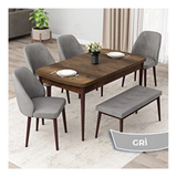Canisa Orf Serisi 80x132 cm Açılabilir Barok Ahşap Desen 4 Gri Sandalye Mutfak Masası Takımı