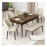 Canisa Orf Serisi 80x132 cm Açılabilir Barok Ahşap Desen 4 Gri Sandalye Ve 1 Bench Mutfak Masası Takımı