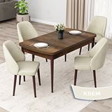 Canisa Orf Serisi 80x132 cm Açılabilir Barok Ahşap Desen 4 Krem Sandalye Mutfak Masası Takımı