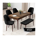 Canisa Orf Serisi 80x132 cm Açılabilir Barok Ahşap Desen 4 Siyah Sandalye Mutfak Masası Takımı