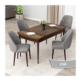 Canisa Orf Serisi 80x132 cm Açılabilir Barok Ahşap Desen 6 Gri Sandalye Mutfak Masası Takımı