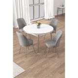 Canisa Osle Serisi 90x90 Beyaz Mutfak Masa Takımı, 4 Gri Sandalye, Krom Ayak