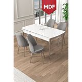 Canisa Pale Serisi 80x132 Mdf Açılabilir Beyaz Masa Krom Ayak Mutfak Masası Takımı Ve 4 Gri Sandalye