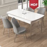Canisa Pale Serisi MDF 80X132 Açılabilir Beyaz Mutfak Masa Takımı 4 Sandalye Krom Detay - Gri