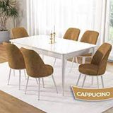 Canisa Pir Serisi 80x130 Beyaz 4 Cappucino Sandalye ve 1 Bench Cappucino Masa Takımı