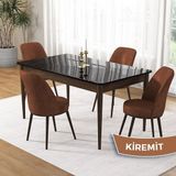 Canisa Pir Serisi 80X130 Sabit Siyah Mermer Desen Kahve Ayak Mutfak Masa Takımı ve 4 Sandalye - Kiremit