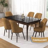Canisa Pir Serisi 80X130 Sabit Siyah Mermer Desen Kahve Ayak Mutfak Masa Takımı ve 6 Sandalye - Cappucino