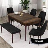 Canisa Pir Serisi 80x130 Siyah Mermer Desen 4 Kahverengi Sandalye ve 1 Bench Kahverengi Masa Takımı