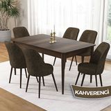 Canisa Pir Serisi 80x130 Siyah Mermer Desen Ceviz Ayak Masa Takımı ve 4 Adet Kahverengi Sandalye