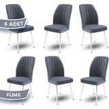 Canisa Platinum Serisi Üst Kalite Metal Beyaz İskeletli 6 Adet Füme Mutfak Sandalyesi