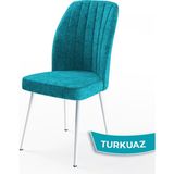 Canisa Platinum Serisi Üst Kalite Metal Beyaz İskeletli 6 Adet Turkuaz Mutfak Sandalyesi